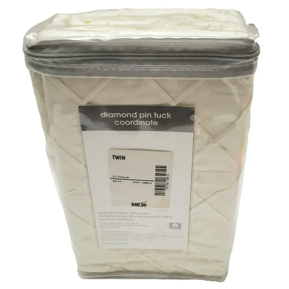 New Bed Skirt Twin Diamond Pin Tuck Bed Mattress Cover Cream JC Penney Vintage